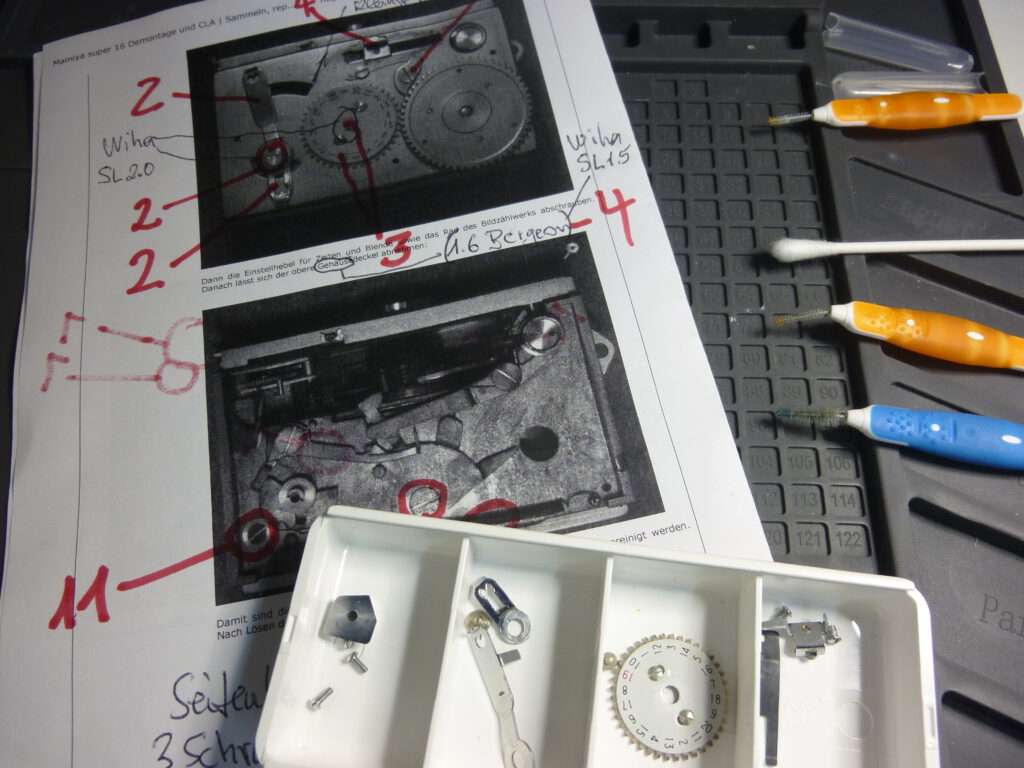 Tools and checlist for Mamiya super 16 CLA